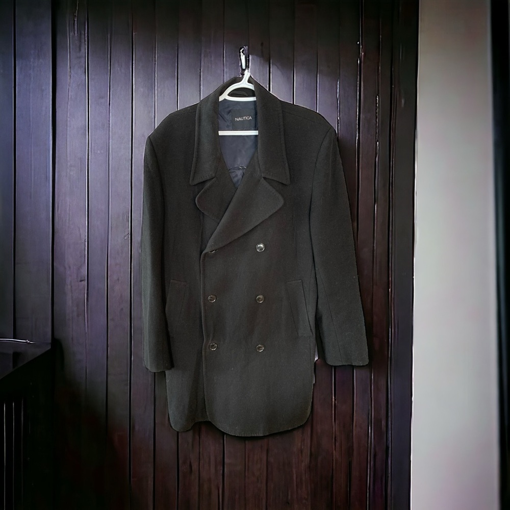 Nautica Men's 65% Wool 25% polyester Black pea coat Jacket Size : 42 / Large